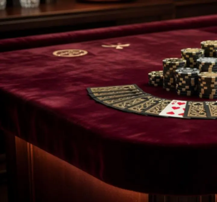Elegancki stół pokerowy z żetonami i kartami, przygotowany na event