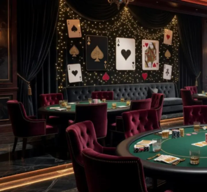 Stylizowane dekoracje i oświetlenie na wieczorze pokerowym UrbanFestLine