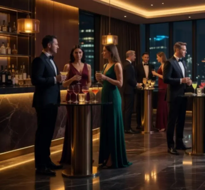 Elegancka prywatna impreza w kasynowym klimacie z gośćmi przy stołach do gry