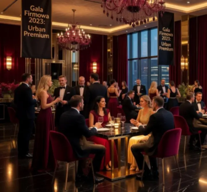Gala firmowa w eleganckim, miejskim wnętrzu z atmosferą klubu nocnego