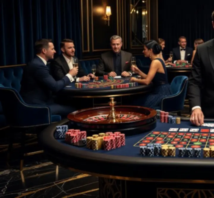 Stół do ruletki i blackjacka ustawiony w eleganckim wnętrzu eventowym